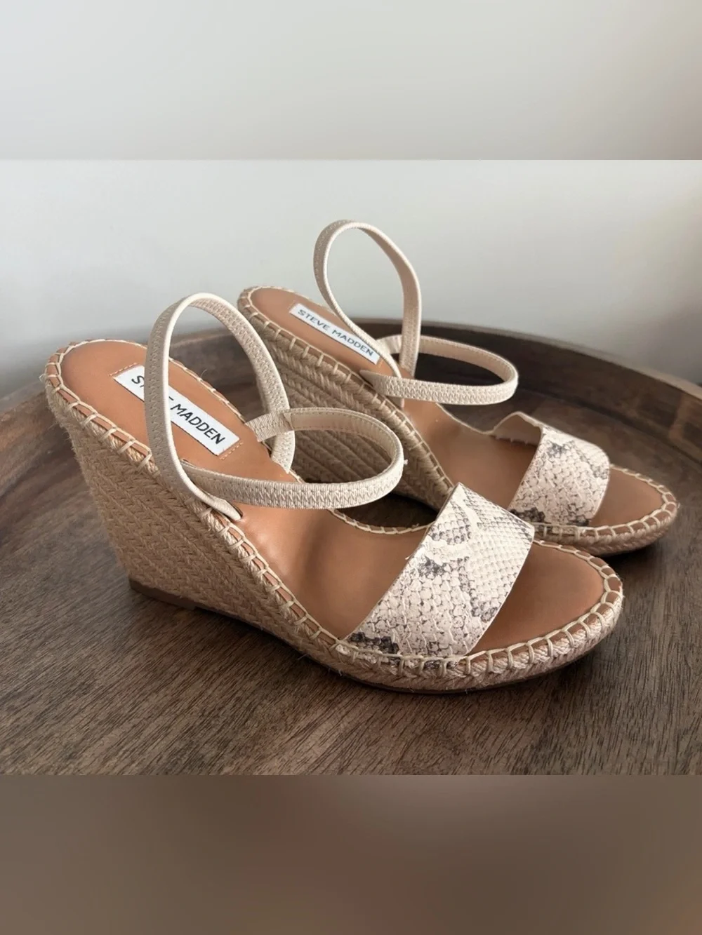 Steve Madden Neutral Snake-Print Espadrille Wedge Sandals